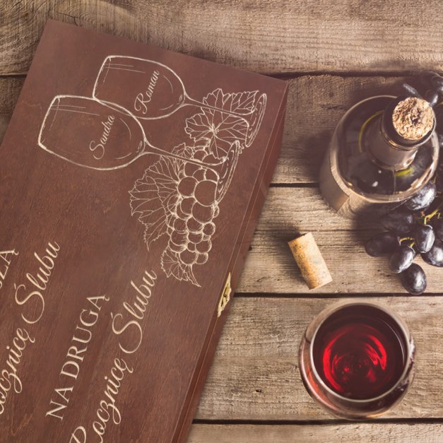 Skrzynka brązowa XL na wino z grawerem dla pary na rocznicę ślubu