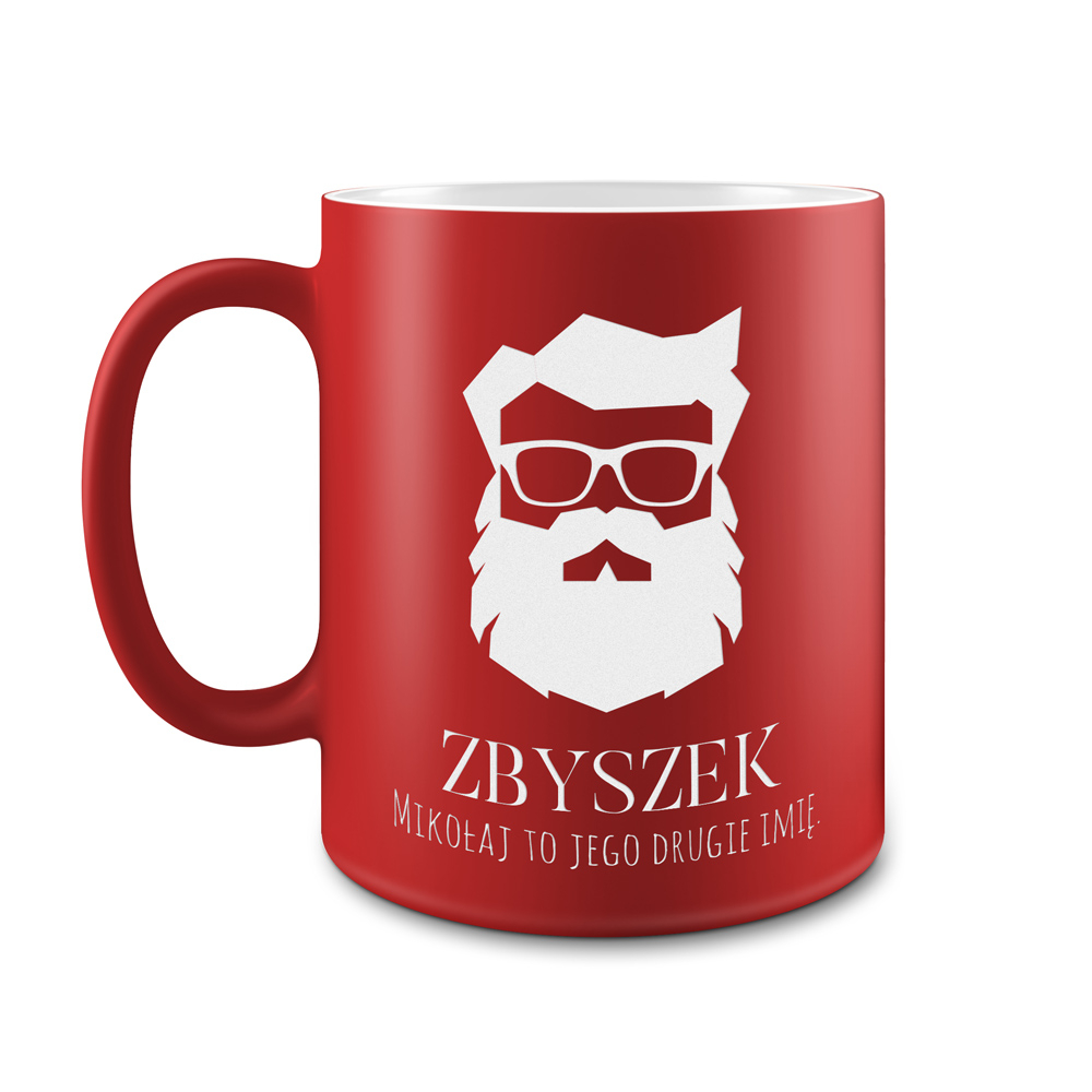 Kubek ceramiczny czerwony z grawerem dla brodacza na mikoajki wita
