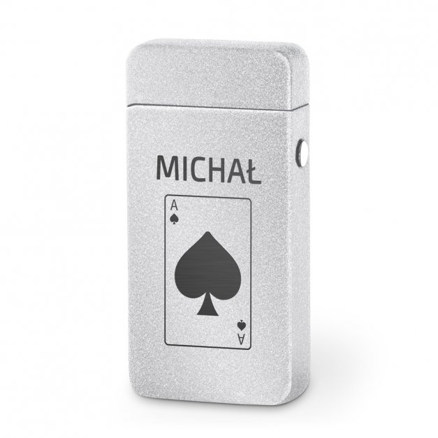 Zapalniczka plazmowa srebrna USB z grawerem dla pokerzysty na imieniny