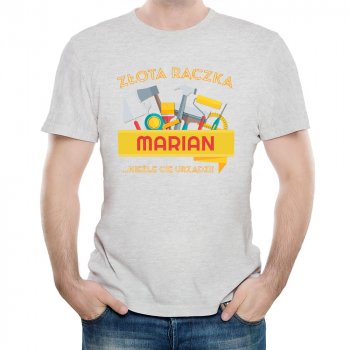 Koszulka Szara Męska z Twoim Nadrukiem ZŁOTA RĄCZKA