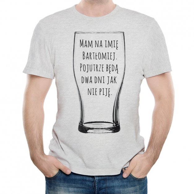 Koszulka męska szara z nadrukiem dla piwosza na imieniny