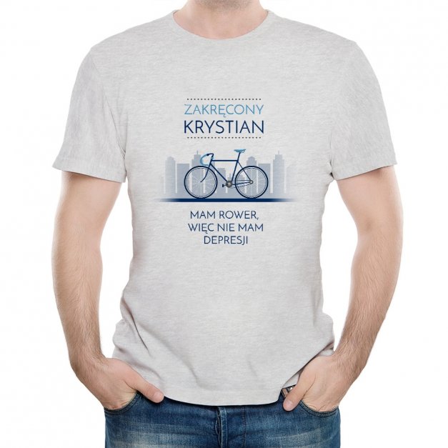 Koszulka męska szara z nadrukiem dla rowerzysty na imieniny