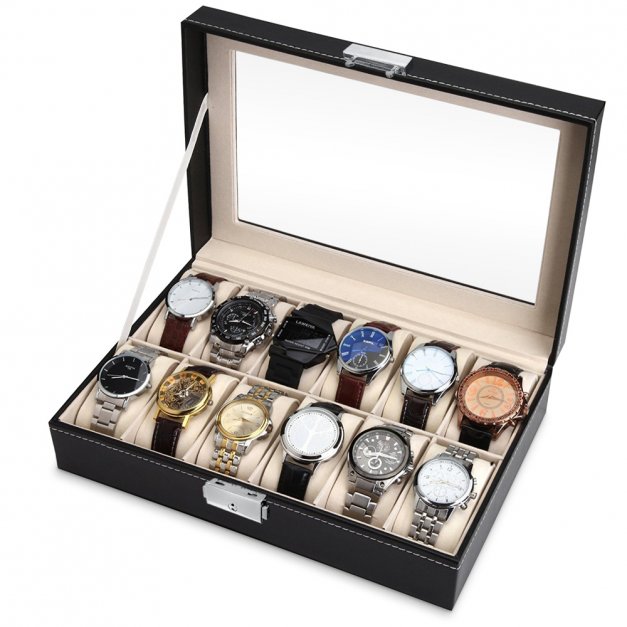 Szkatułka czarna kuferek na zegarki z grawerem dla pary na 10 rocznicę