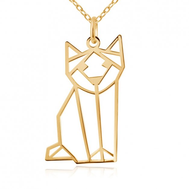 Srebrny Naszyjnik Złocony 925 Geometryczny Kot Grawer