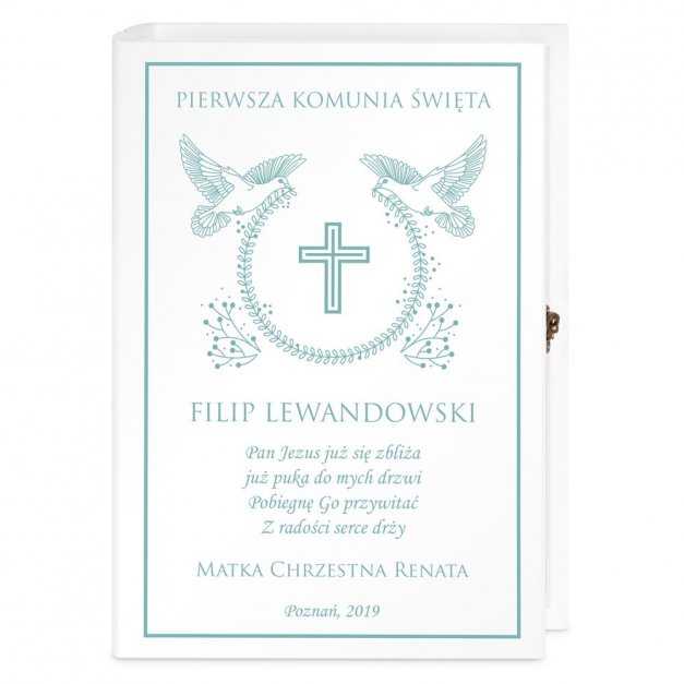Biblia w etui z nadrukiem dla chłopca na komunię