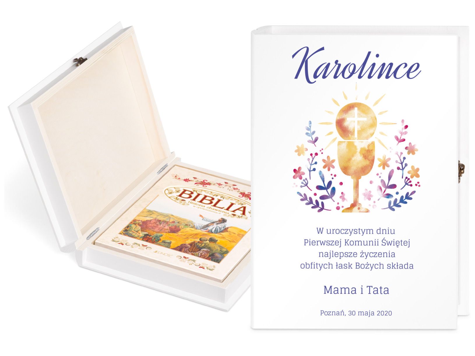 Biblia w etui z nadrukiem dla dziewczynki na komuni
