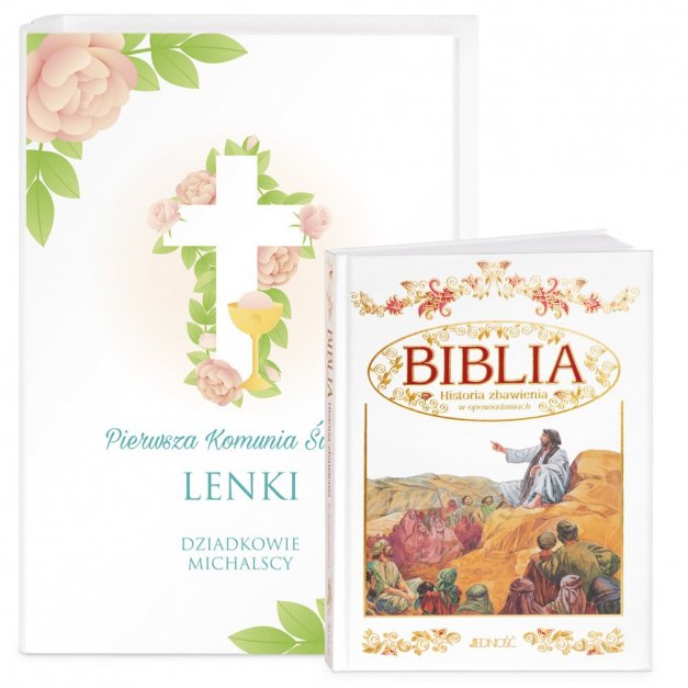 Biblia w etui z nadrukiem dla dziewczynki na komunię