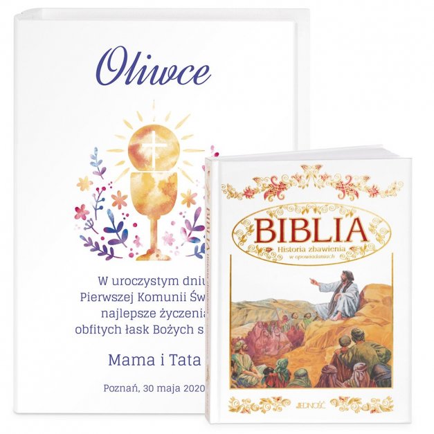 Biblia w etui z nadrukiem dla dziewczynki na komunię