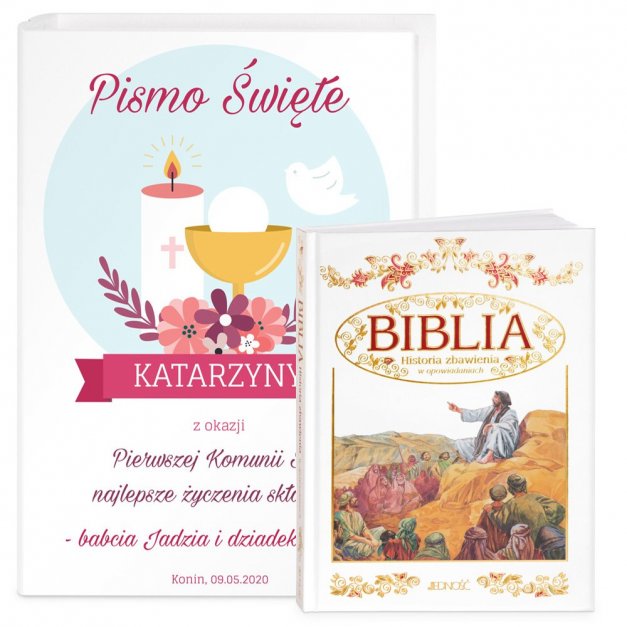 Biblia w etui z nadrukiem dla dziewczynki na komunię