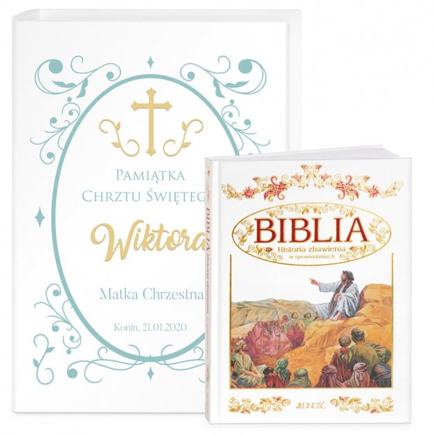 Biblia w etui z nadrukiem dla chłopca na chrzest