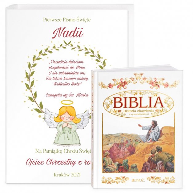 Biblia w etui z nadrukiem dla dziewczynki na chrzest