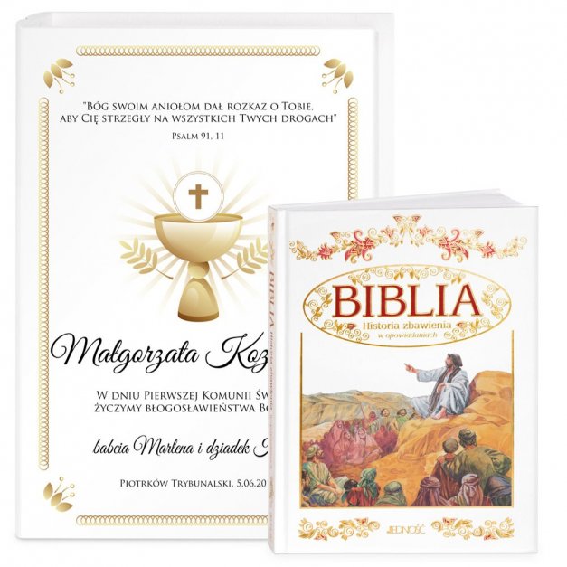 Biblia w etui z nadrukiem dla dziewczynki na komunię
