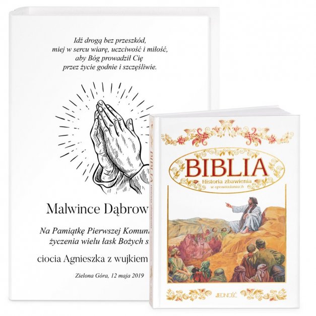 Biblia w etui z nadrukiem dla dziewczynki na komunię