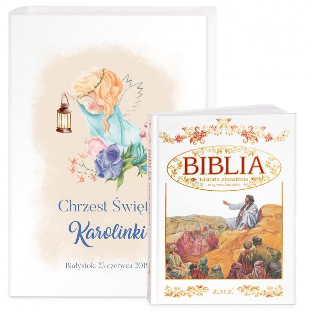 Biblia w etui z nadrukiem dla dziewczynki na chrzest