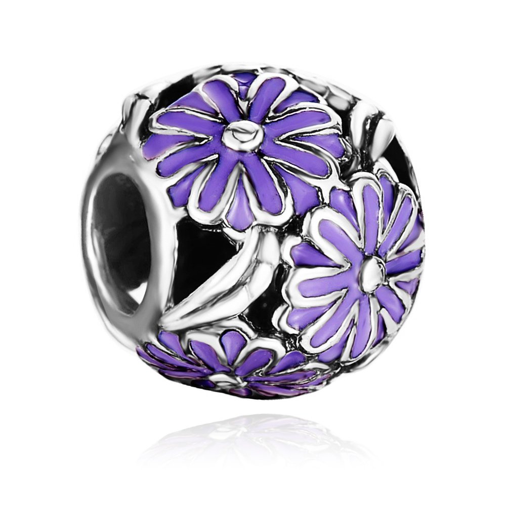 Charms Zawieszka Koralik 925 Fioletowe Astry
