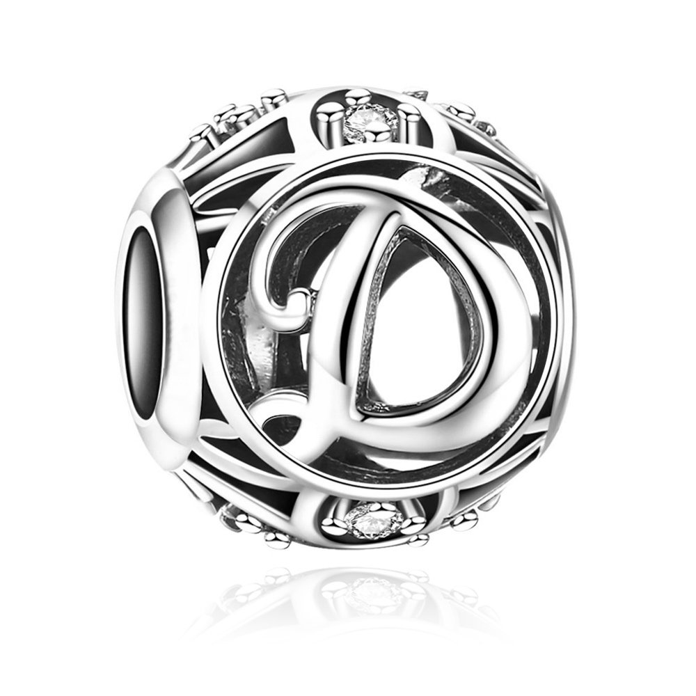 Charms Zawieszka Koralik 925 Literka D