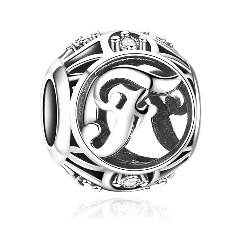 Charms Zawieszka Koralik 925 Literka F