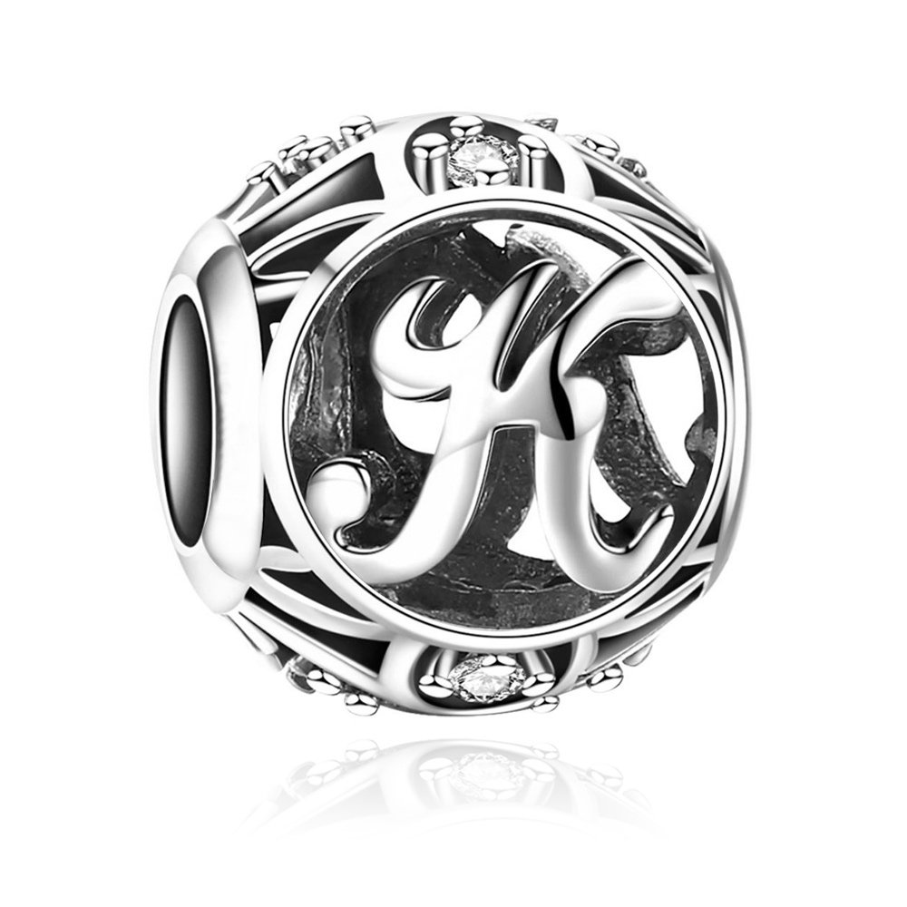 Charms Zawieszka Koralik 925 Literka K