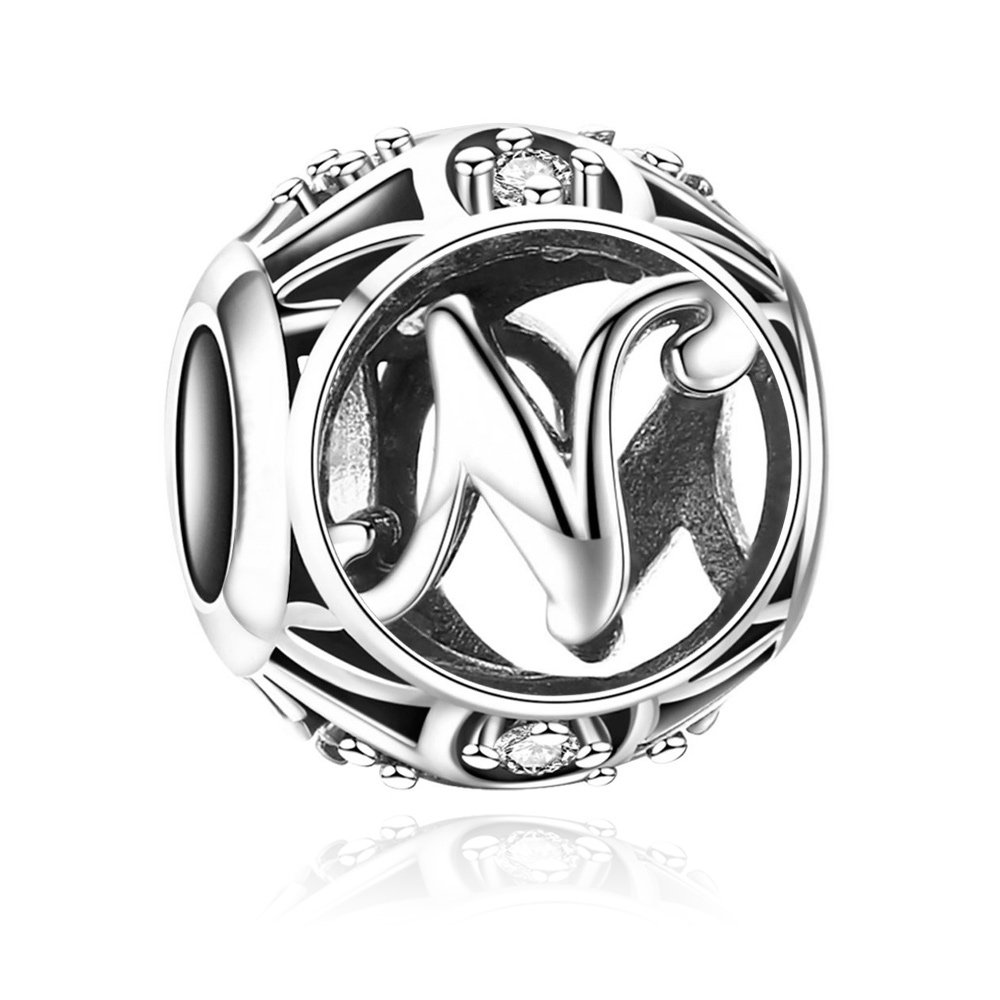 Charms Zawieszka Koralik 925 Literka N