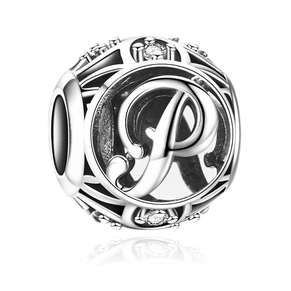 Charms Zawieszka Koralik 925 Literka P