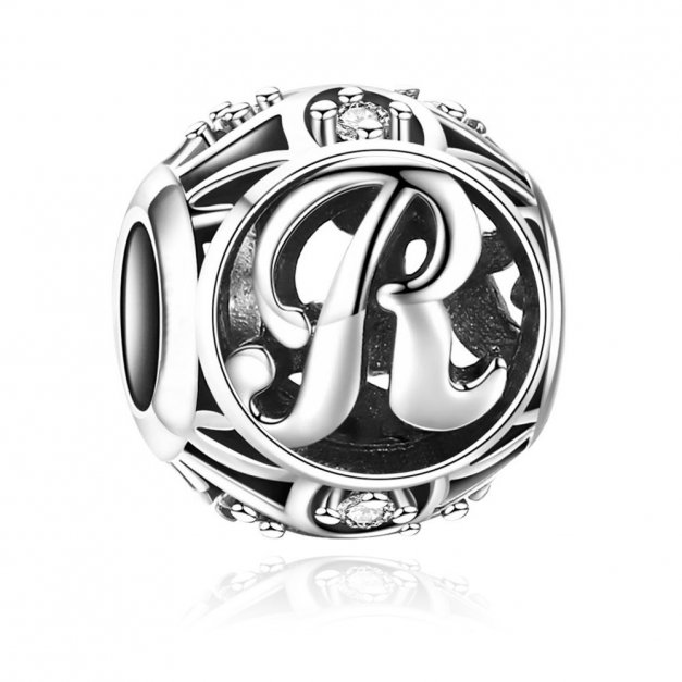 Charms Zawieszka Koralik 925 Literka R