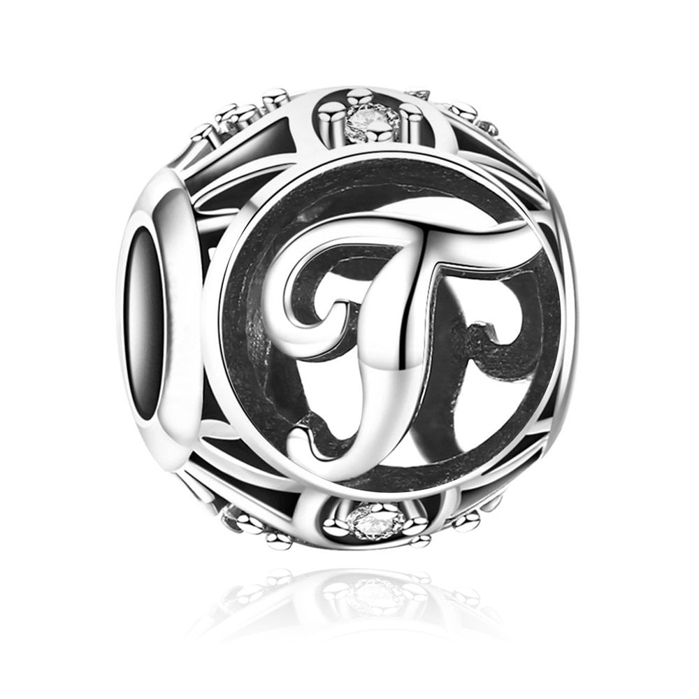 Charms Zawieszka Koralik 925 Literka T
