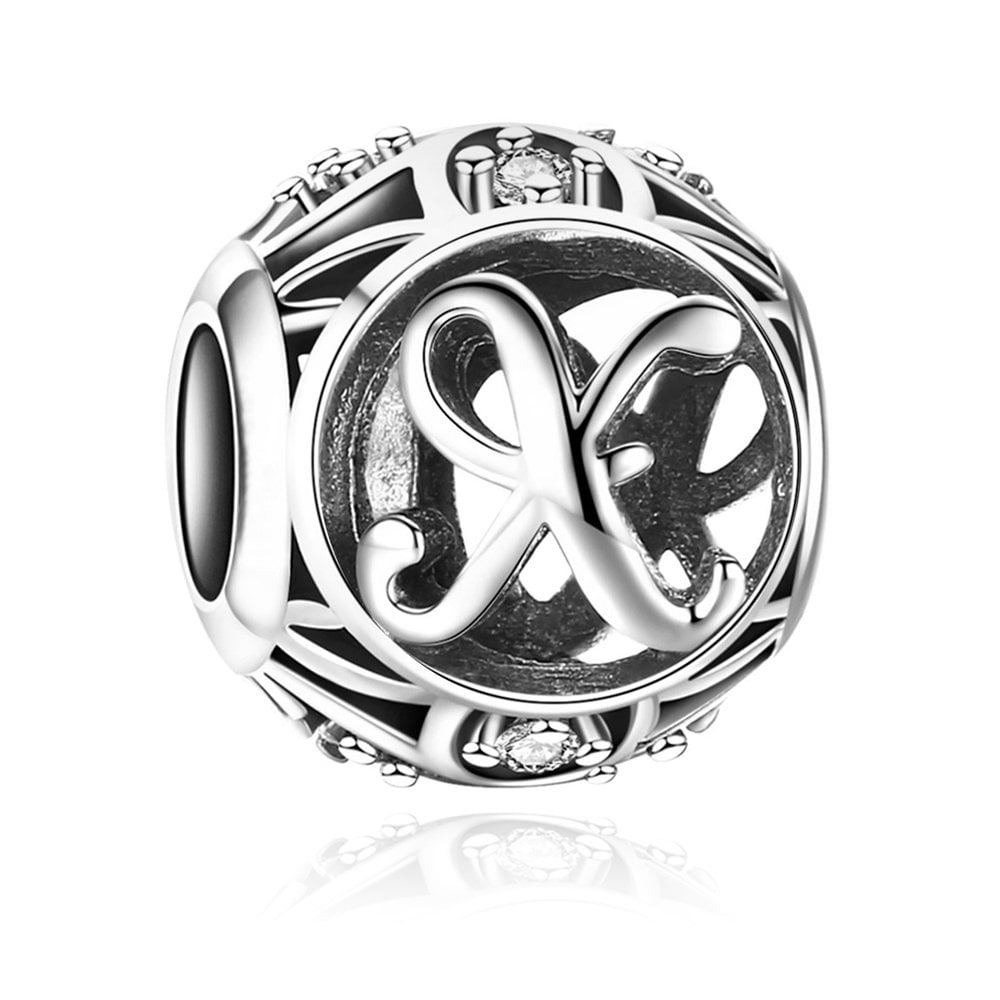 Charms Zawieszka Koralik 925 Literka X