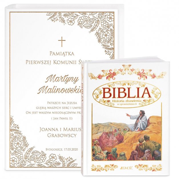 Biblia w etui z grawerem dla dziewczynki na komunię