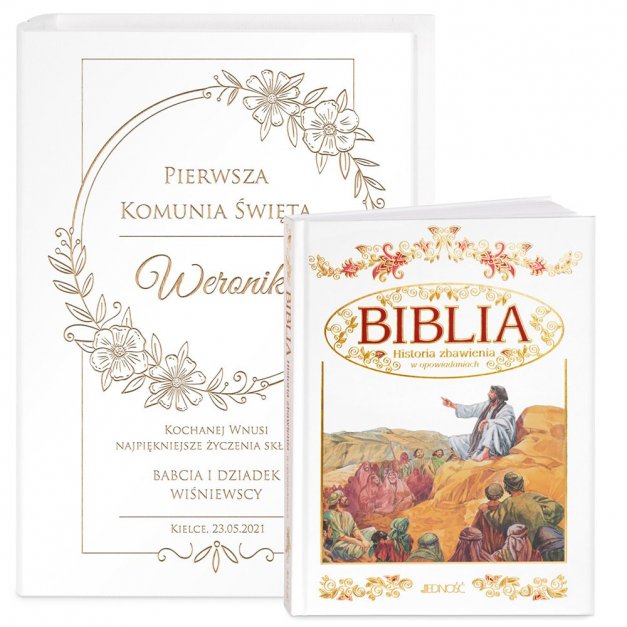 Biblia w etui z grawerem dla dziewczynki na komunię