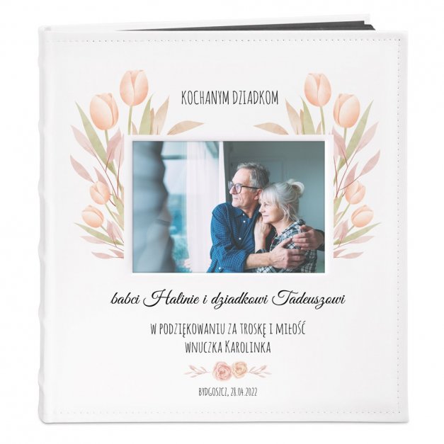 Album na zdjęcia z okienkiem i nadrukiem dla dziadków jako podziękowanie ślubne