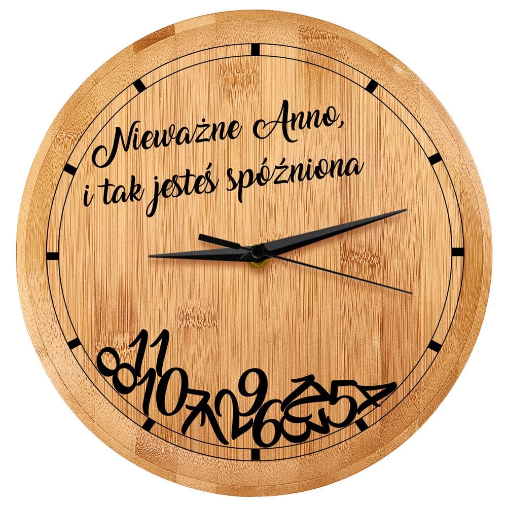 Zegar cienny bambusowy z nadrukiem dla niej