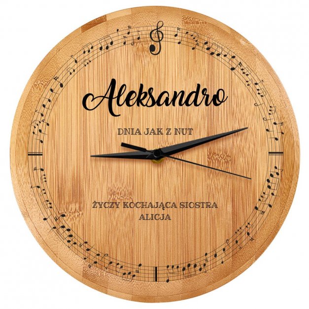 Zegar ścienny bambusowy z nadrukiem dla muzyka siostry artysty