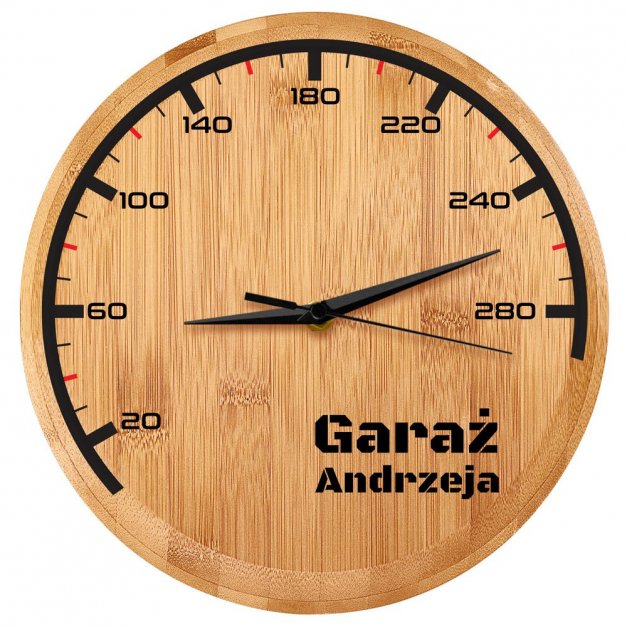 Zegar ścienny bambusowy z nadrukiem dla kierowcy mechanika fana motoryzacji motocyklisty