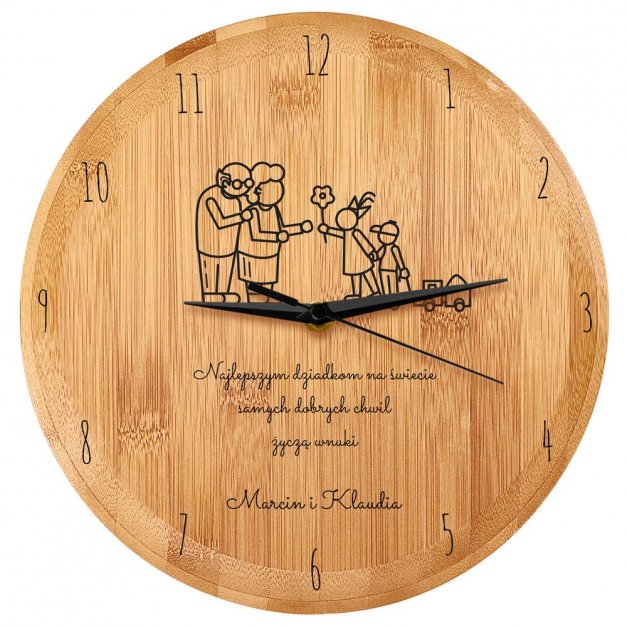 Zegar ścienny bambusowy z nadrukiem dla babci i dziadka na Dzień Babci i Dzień Dziadka