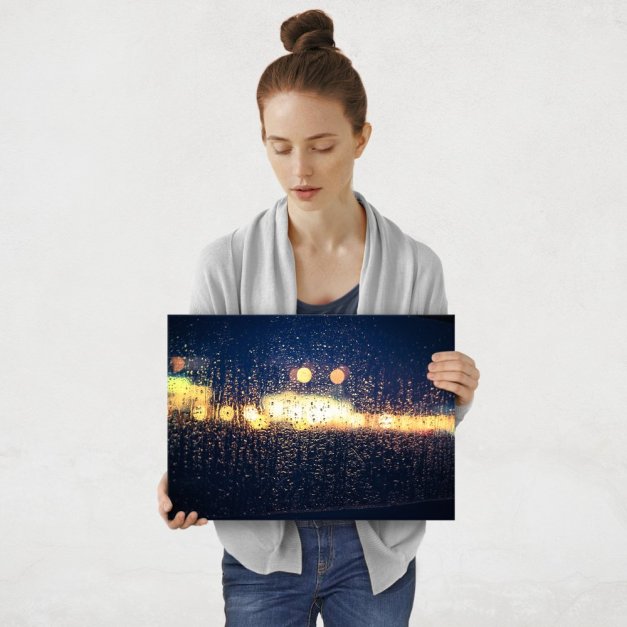 Plakat metalowy krople wody deszcz M