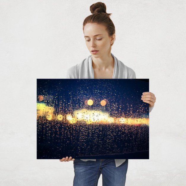 Plakat metalowy krople wody deszcz L