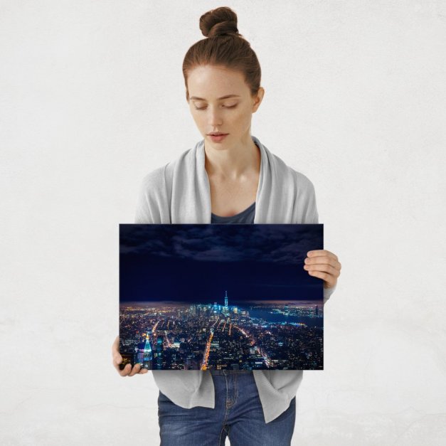 Plakat metalowy miasto nocą M