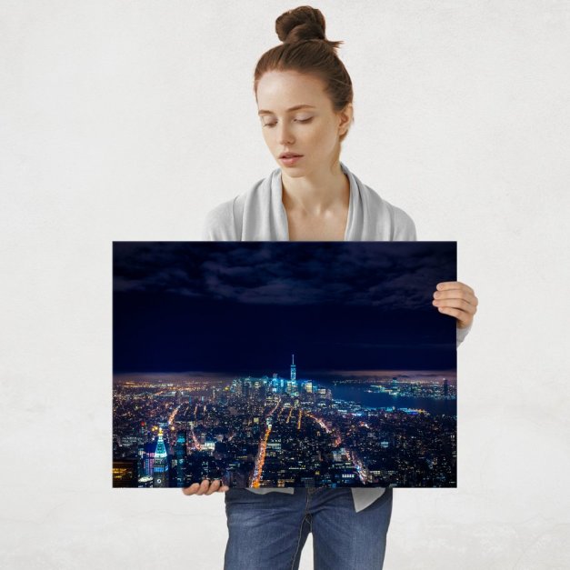 Plakat metalowy miasto nocą L