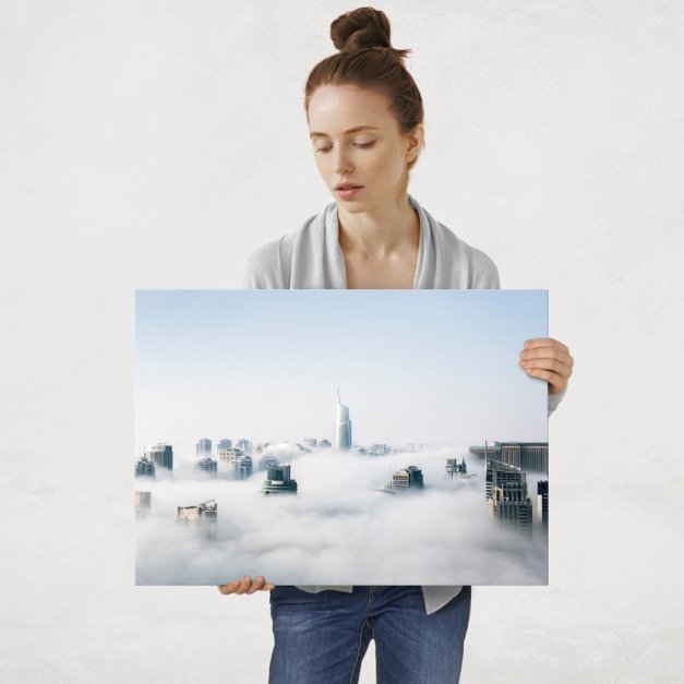 Plakat metalowy miasto w chmurach L