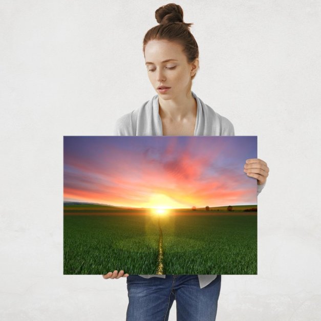 Plakat metalowy wschód na wsi L