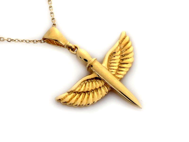 Złota zawieszka 585 symbol PREZENT GRAWER