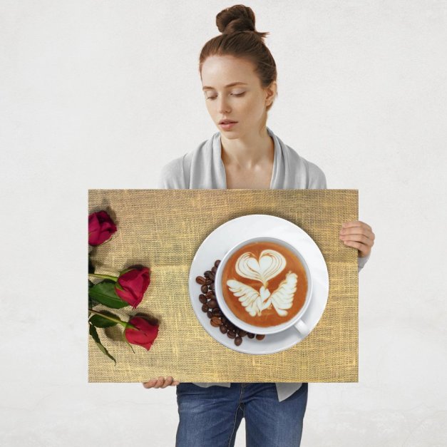 Plakat metalowy romantyczna filiżanka kawy L