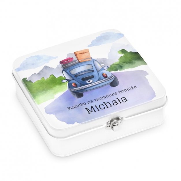 Śniadaniówka metalowa lunch box z nadrukiem dla podróżnika kierowcy fana motoryzacji na imieniny