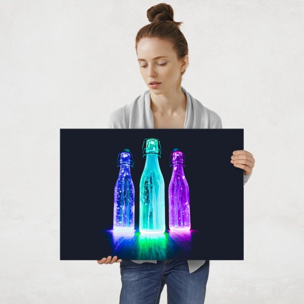 Plakat metalowy neonowe butelki L