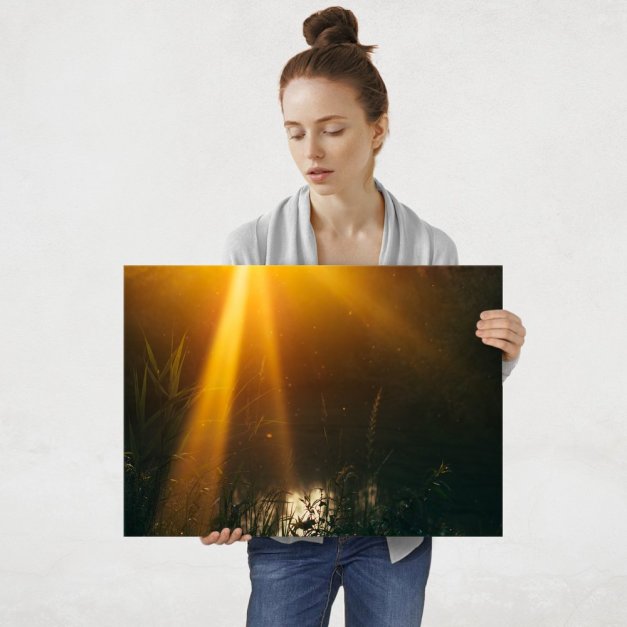 Plakat metalowy leśny poranek L
