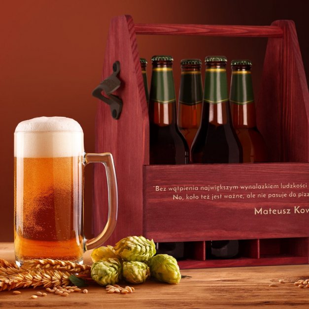 Nosidło drewniane na piwo z otwieraczem i grawerem dla piwosza