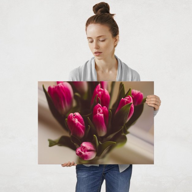 Plakat metalowy różowe tulipany L