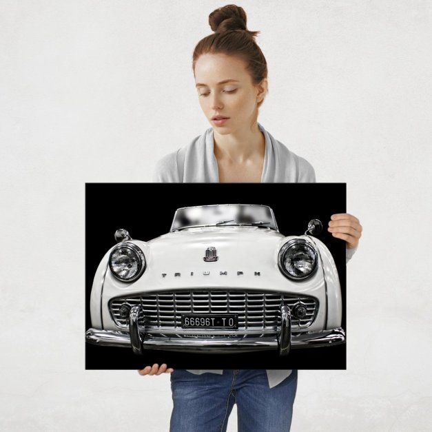 Plakat metalowy biały Triump sedan L
