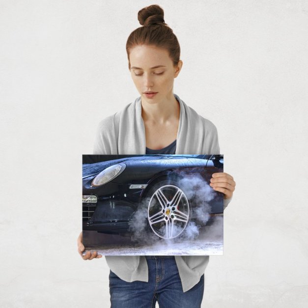 Plakat metalowy dym z czarnego Porsche M