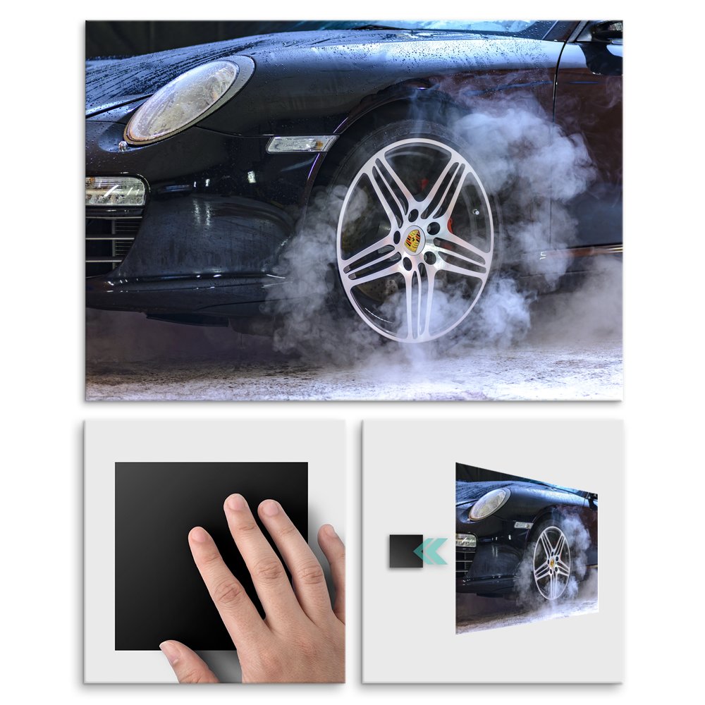 Plakat metalowy dym z czarnego Porsche M